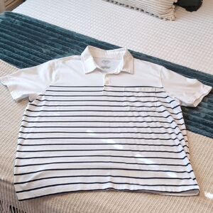 St John's Bay Men's White and Navy Striped Polo Shirt Size XL